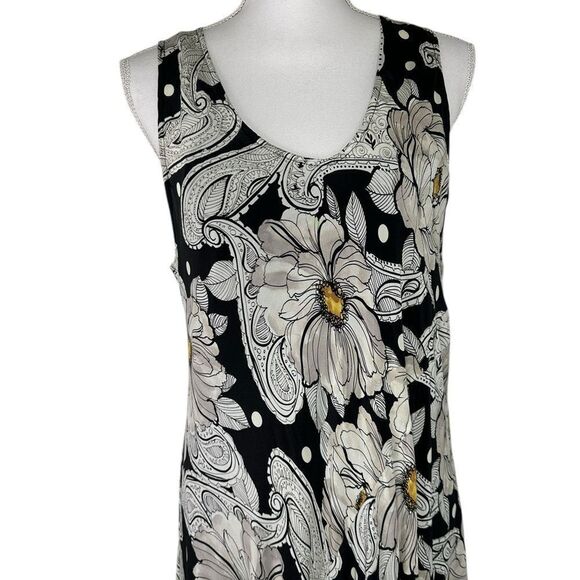 Johnny Was Biya Black Floral Silk Maxi Dress in Black and White Yellow Size L - Picture 2 of 13